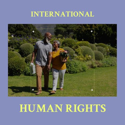 Senior african american couple celebrating human rights day in garden