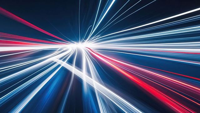 Colorful light trails on a futuristic digital highway