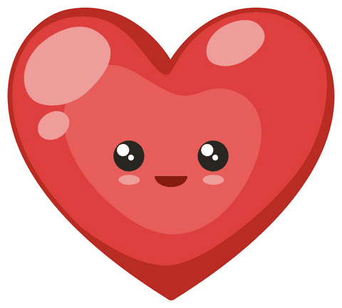 Cute Red Heart with Smile on Transparent Background