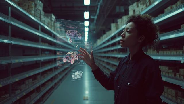 Female Engineer Using Augmented Reality in Warehouse