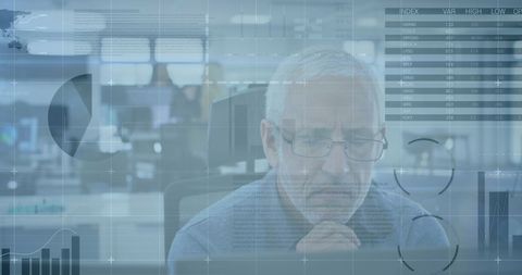 Senior business professional analyzing digital financial data