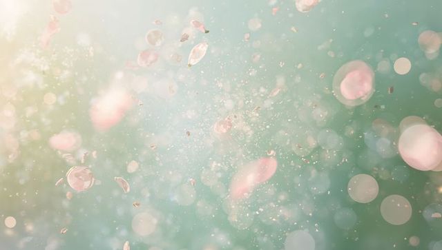 Drifting pink petals in pastel sunlight with bokeh and soft glow