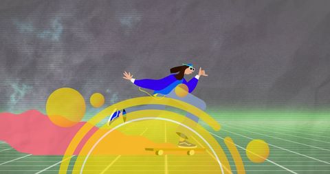 Digital Art of Man Skateboarding with Abstract Geometric Shapes