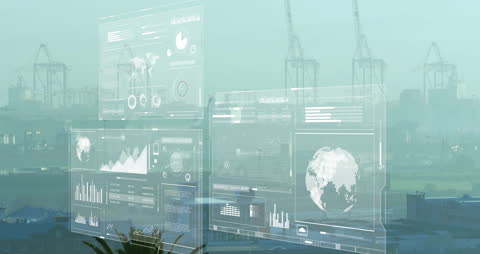 Digital Financial Data Layers in Urban Cityscape Background