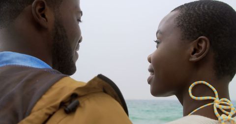 Romantic African American Couple Enjoying Day at Beach
