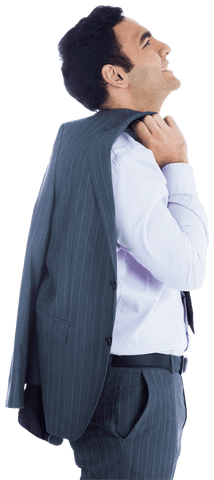 Happy Businessman is Holding Jacket Transparent Background PNG