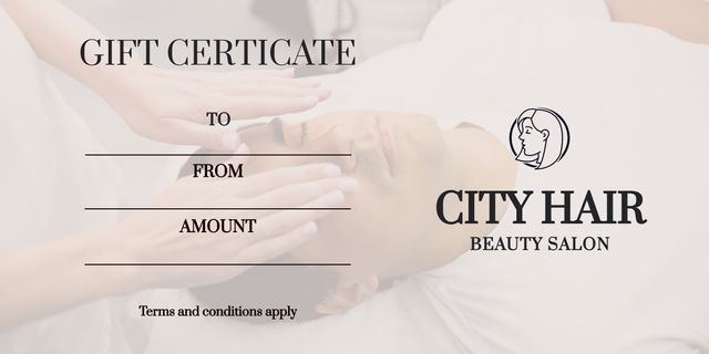 Elegant gift certificate template featuring a sophisticated design suitable for beauty salons and spas. Ideal for creating gift vouchers for various treatments including hair and beauty services. Perfect for special occasions such as birthdays, anniversaries, and holidays. Suitable for businesses looking to offer a professional gift option for customers.
