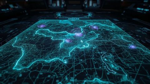 Holographic Map Display with Glowing Network Nodes