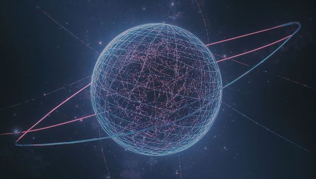 Futuristic Digital Sphere in Space with Neon Rings