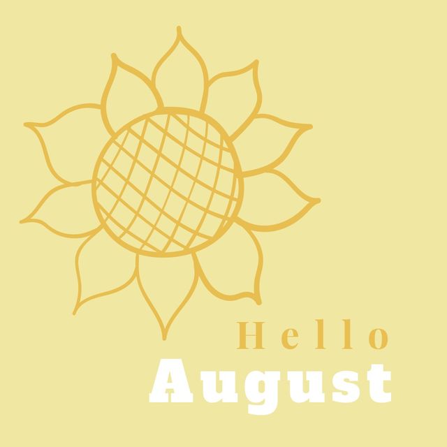 Illustrative image of hello august text with sunflower against beige background, copy space. vector, flower, yellow, greeting, nature and summer concept.