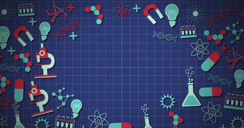 Science Icons Concept on Blue Grid Background - Download Free Stock Images Pikwizard.com