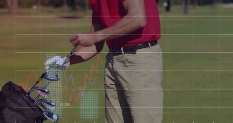 Golf Player Analyzing Performance Data on Course