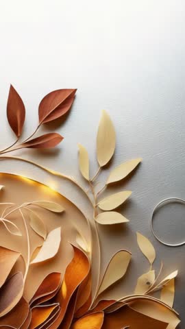 Vertical video revealing paper vine sculpture with warm tones and shifting panel
