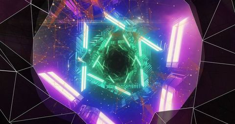 Futuristic Neon Digital Vortex with Geometric Patterns