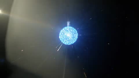 Glowing Particle Sphere Emitting Sparks Into Cosmic Dark Void