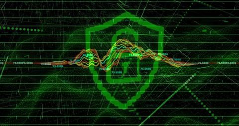 Digital Shield with Padlock Icon and Cybersecurity Graph