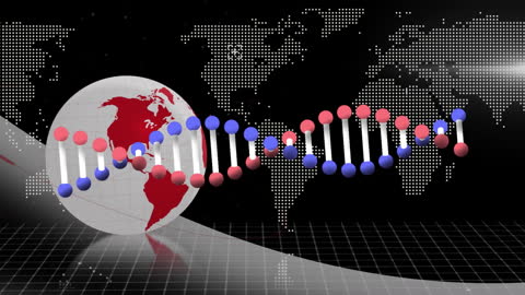 Rotating DNA Strand with Digital World Map