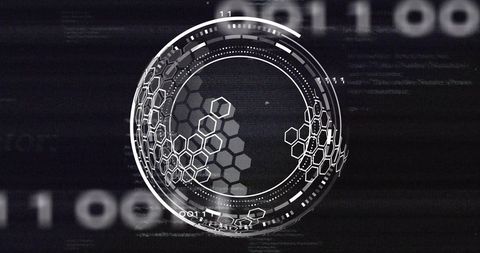 Futuristic Data Processing Sphere with Hexagonal Patterns