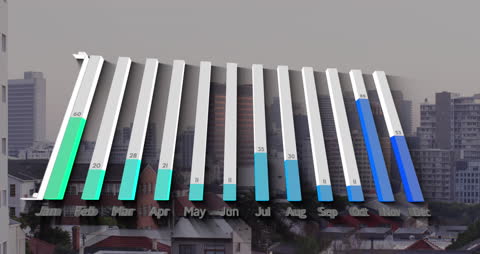 City Skyline with Dynamic 3D Data Graph Overlay