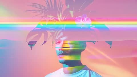 Glitch Art Portrait of Model with Tropical Aesthetic