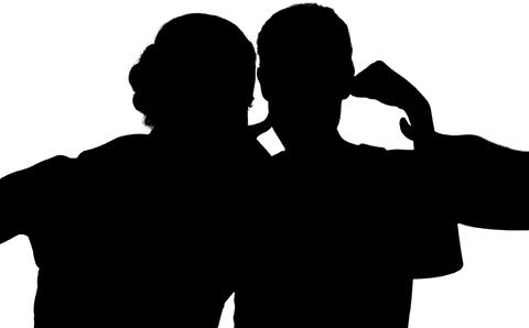 Transparent silhouette of embracing couple illustrating relationship