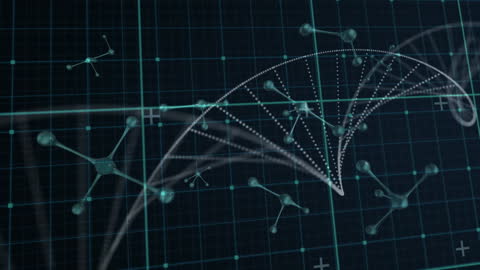 Abstract DNA Helix on Digital Technology Grid Background