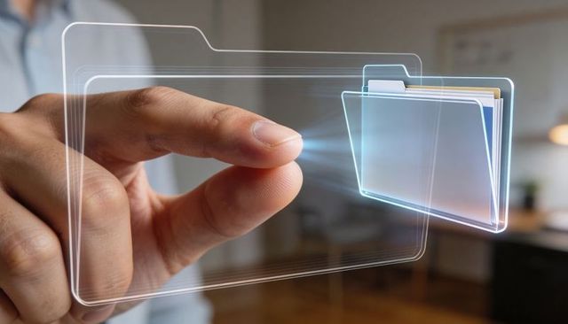 Pinching gesture selecting holographic folder interface for digital file management