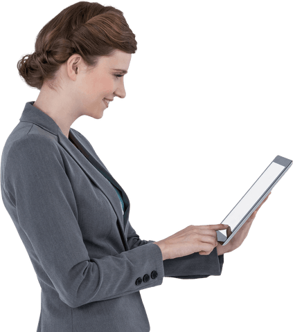 side view businesswoman with tablet on transparent background - Download Free Stock Videos Pikwizard.com