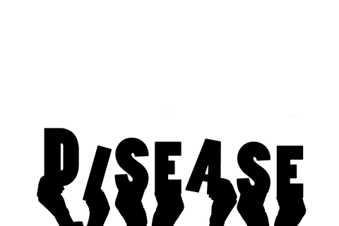 Transparent hands cradling disease concept art on white