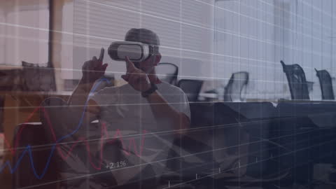 Man Engaging with Virtual Reality Financial Data Visualization