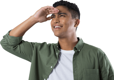 Smiling Man Shielding Eyes Looking Curiously Transparent - Download Free Stock Videos Pikwizard.com