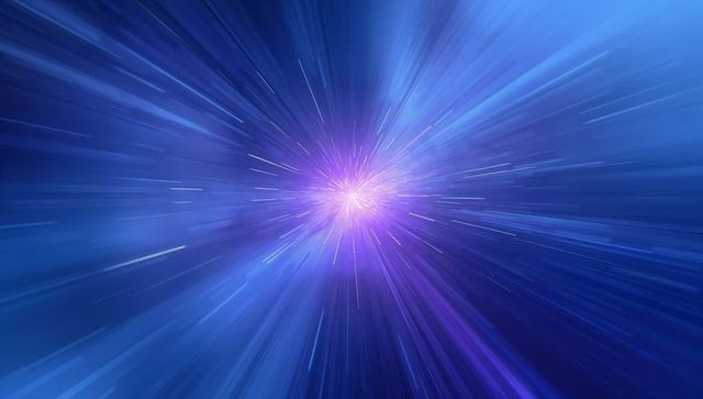 Radiating cosmic light tunnel with purple-white core and dynamic radial motion