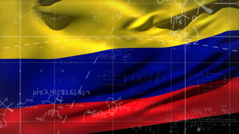 Mathematical Equations Over Colombian Flag Waving
