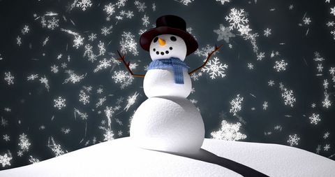Cheerful Snowman Amidst Falling Snowflakes