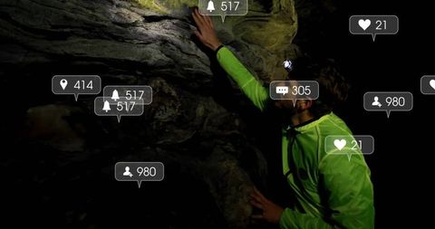 Adventurous Explorer Navigating Cave with Social Aspire Timeline