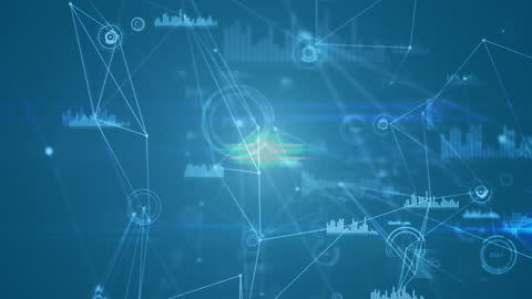 Futuristic Digital Network Visualization over Modern Cityscape