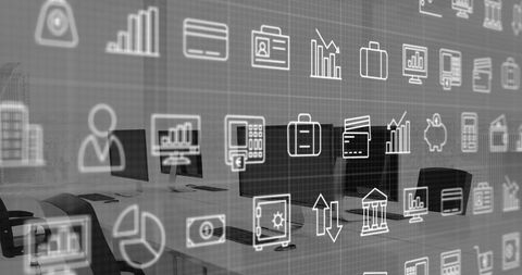 Digital Interface Overlaid on Modern Office Setting