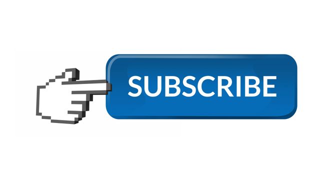 Icon of subscribe button with pointing finger. Ideal for websites, email subscriptions, and social media content.