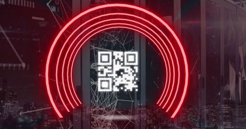 qr code and red arcs representing secure digital network - Download Free Stock Images Pikwizard.com