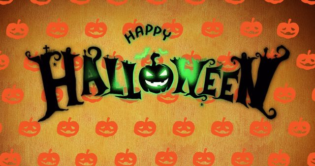 Happy Halloween Text with Glowing Pumpkin and Bats - Download Free Stock Images Pikwizard.com