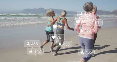 Mature Women Running Beach Social Media Data Visualization