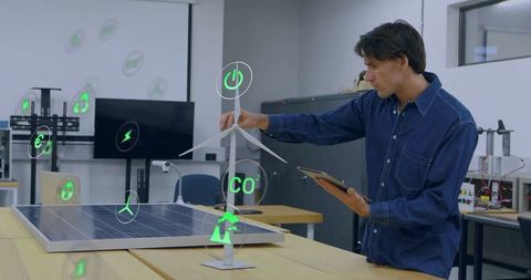 Engineer optimizing renewable energy systems in modern lab environment