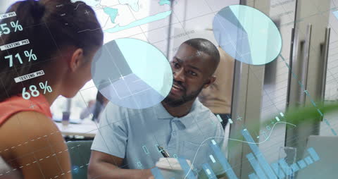 Coworkers Analyzing Data with Futuristic Interface Overlay