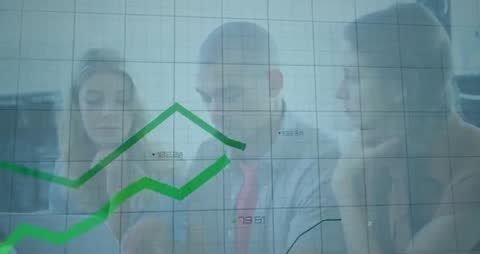 Business Team Analyzing Data with Rising Green Chart