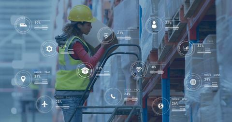 Warehouse Inventory Management with Digital Data Overlay - Download Free Stock Images Pikwizard.com