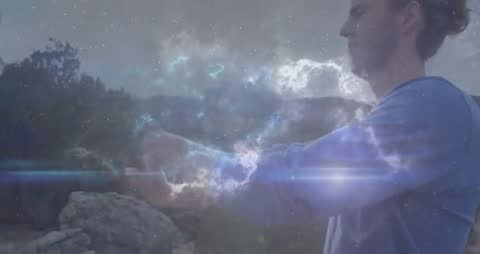 Man Summoning Cosmic Energy Magic with Mystical VFX