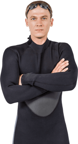 Confident athlete wearing wetsuit pose on transparent background