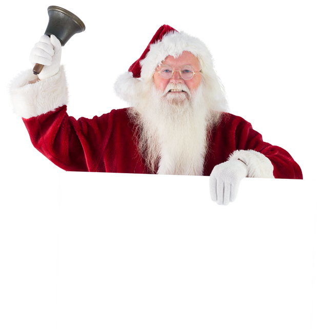 Santa in Red Suit Holding Christmas Bell and Transparent Sign - Download Free Stock Videos Pikwizard.com