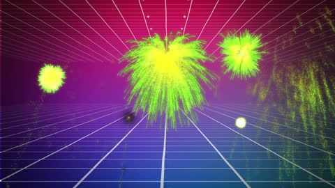 Retro Futuristic Fireworks in Digital Space