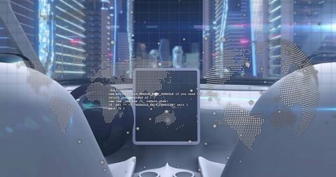 Futuristic Autonomous Vehicle Cockpit with Digital Code Display